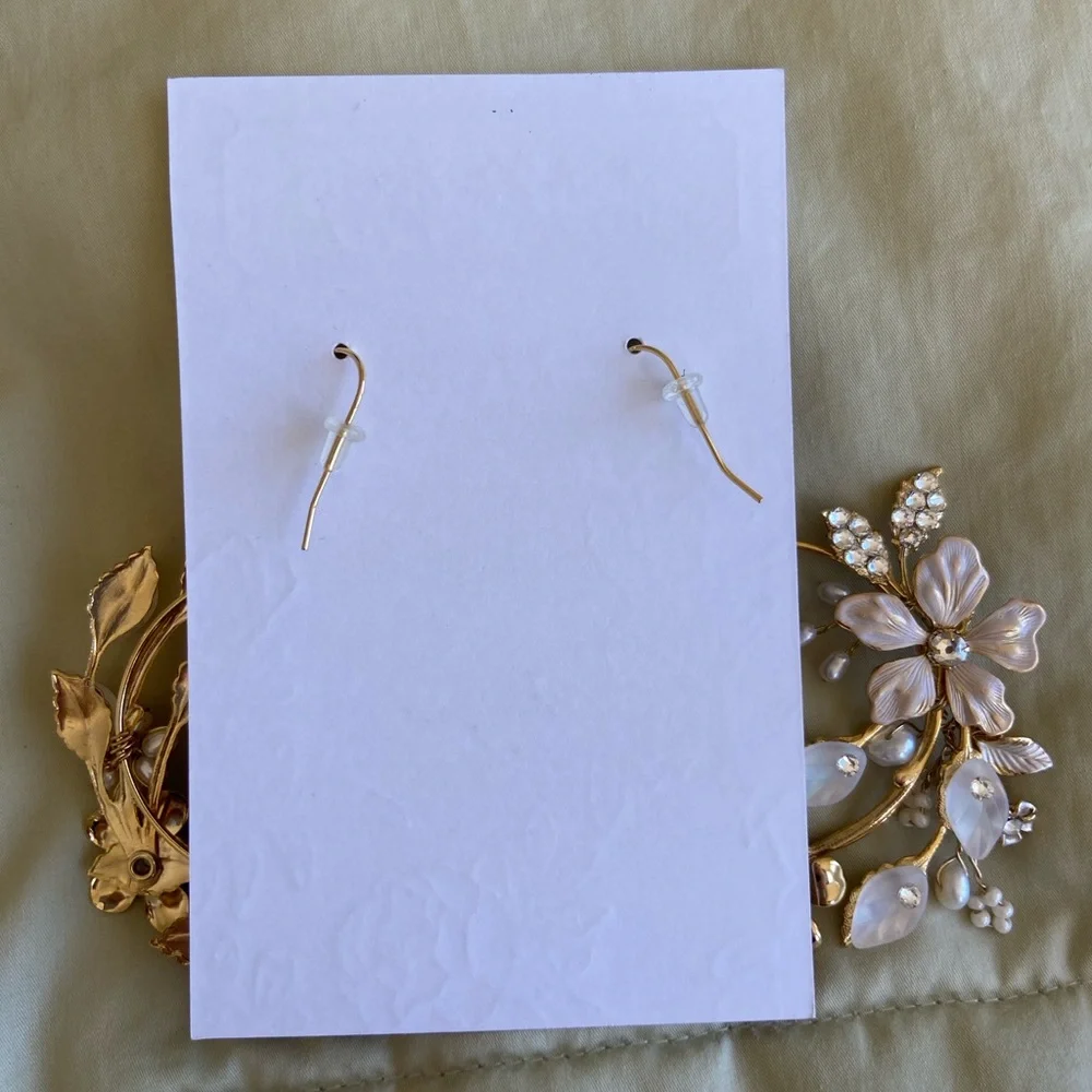 David's Bridal Gold Floral Hoop Earrings with Pearl Accents